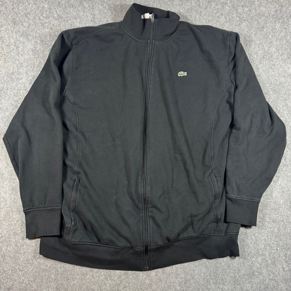 Lacoste Sport Jacket Mens 4XLT Black Full Zip Mock Neck Fleece Track Coat Logo